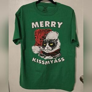 Green Grumpy Cat Graphic T-Shirt